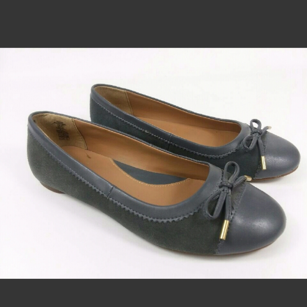 Lands' End Ballet Flats Gray Seude Cap Toe w/Bow